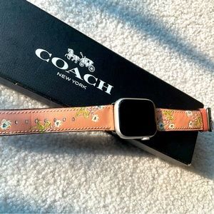 Light pink Coach floral leather Apple Watch band